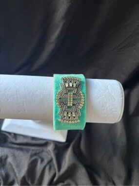Plunder Mint Velvet Cuff with Rhinestone Medallion